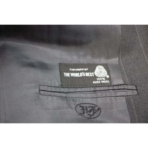 Hickey Freeman Blazer Men's 44L Dark Gray Striped 100% Wool Formal Suit Jacket - Picture 5 of 9